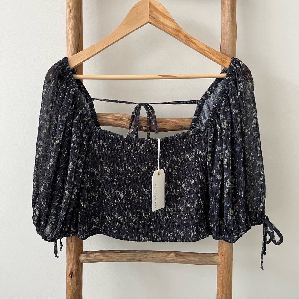By Together Black Floral Off-Shoulder Smocked Blouse